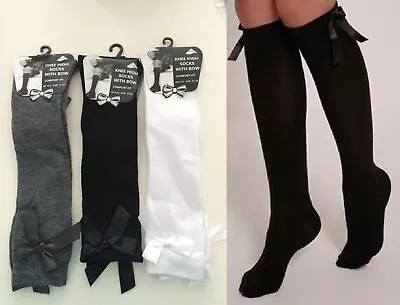 6 Pairs Girls Fashion Cotton Knee High Children Kids School Socks With Bow Size • £6.04