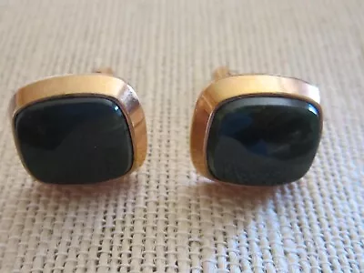 Vintage Signed Correct 1/20 12K Gold Filled Green Stone Square Cuff Links • $19.20