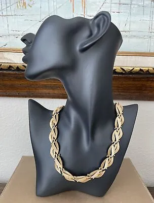 Vintage Signed Trifari Brushed Gold Leaf Pattern Choker Necklace~Elegant! • $49.99