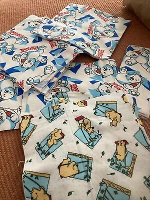 Coca Cola Coke Polar Bear 11 Quilt Squares 9”  Flannel Fabric Bears Lot Strips • $8.50