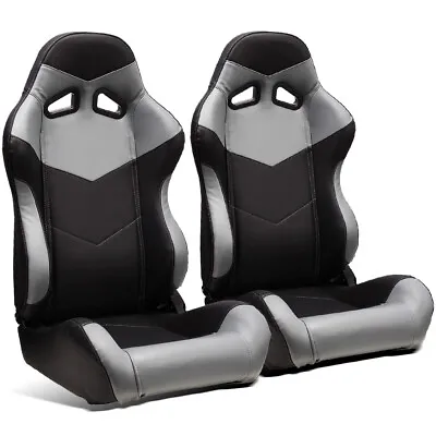 2 X Universal Black/Grey PVC Leather Left/Right JDM Racing Seats + Slider • $309.50