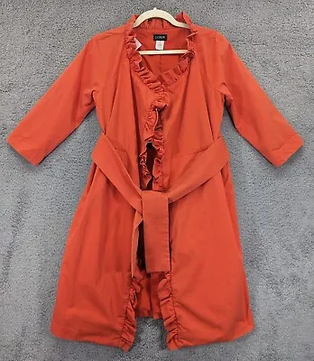 J. Crew Gayle Ruffle Trench Coat Women 2 Orange Belted 3/4 Sleeve Style# 90815 • $22.50