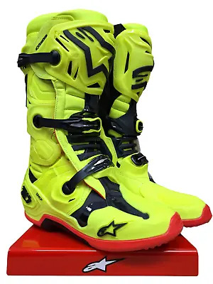 ALPINESTARS Men Motocross Leather Boots TECH 10 MX Dirt Bike Adult Yellow Hi Vis • $614.99