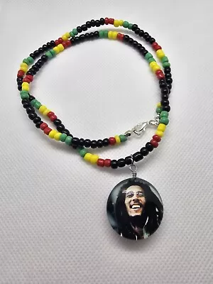 One Love Rasta Jamaican Red Yellow GreenBlack  Beaded Necklace 20  /pendant • $22.50