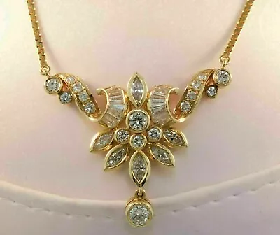 Beautiful 4.00Ct Marquise Cut Moissanite Cluster Necklace 14k Yellow Gold Plated • $113.24