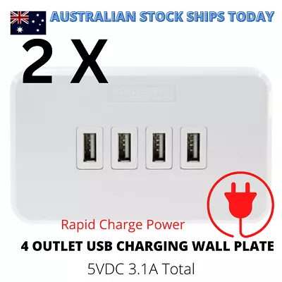2 X Rapid Charge 4 Outlet USB Phone Charging Wall Plate Power Point 3.1A PT9804 • $28.70