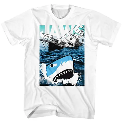 Jaws 70's Thriller Movie Cartoon Sharko & Sinking Orca Boat Men's T Shirt • $39.66