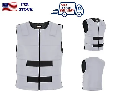 Men Bullet Proof Style Leather Motorcycle Vest Bikers Tactical Waistcoat White • $99.99