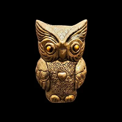 Vintage Cast Pot Metal Owl Tiger's Eye Quartz Eyes Heart Healing Reiki 3.25  • $16