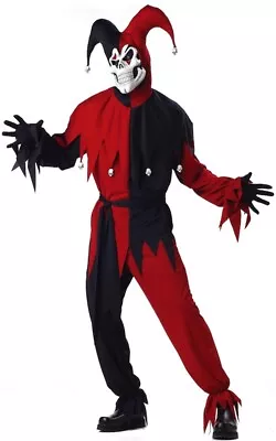 Evil Jester Mardi Gras Red Black Joker Horror Clown Halloween Men Costume • $57.72