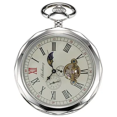 Antique Round Dial Pocket Watch Unisex Mechanical Hand-winding Stainless Steel • £27.09