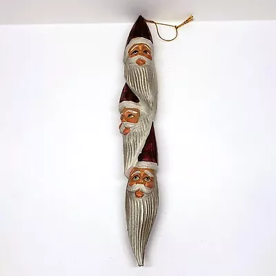 Vintage Folk Art Santa Claus Christmas Ornament 3 Faces Icicle Plastic 10.5  • $11.99