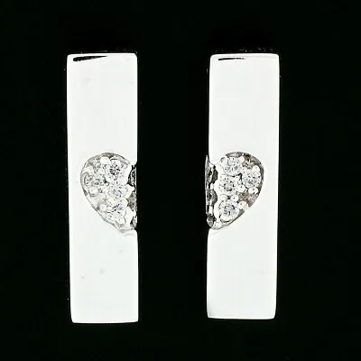 Movado 18k White Gold 0.15ctw Pave Set Round Diamond Wrapped Heart Bar Earrings • $796.80