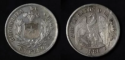 1880 So Chile Condor Peso Circulated Details Silver Coin • $29