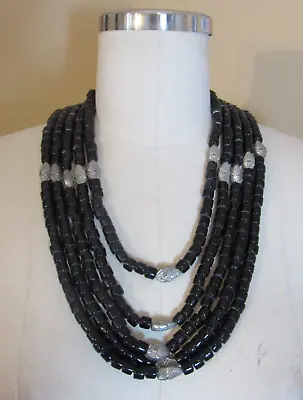 Nagaland 5 Strand Black Bead Necklace W/ Coin Clasp George VI King Emperor • $249.95
