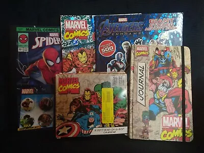 Marvel Journal Composition+Coloring+Sticker Books Calendar Buttons-6 Item Lot • $14.50