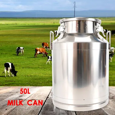 50L Stainless Steel Milk Churn Can Milk Jug Canister Carry Handle Sealed Lid  • $119