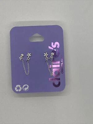 £2.50 • Buy Claire's Silver Colour Star Double Lobe Chain Stud Earrings BNWT Rhinestone