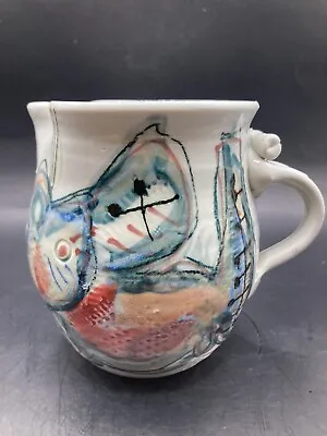 Handpainted Fish Pitche By Jim & Pat Reno Signed Studio Pottery Zoomorphic Fish • $20