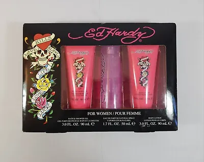 ED HARDY LOVE KILLS SLOWLY Gift Set 50 Ml Perfume 90 Ml Body Lotion & Bath Gel • $36.94