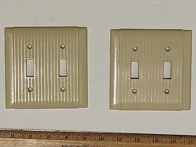 2 Vintage Beige Bakelite Uniline P&S Ribbed Double Toggle Switch Outlet Covers • $20