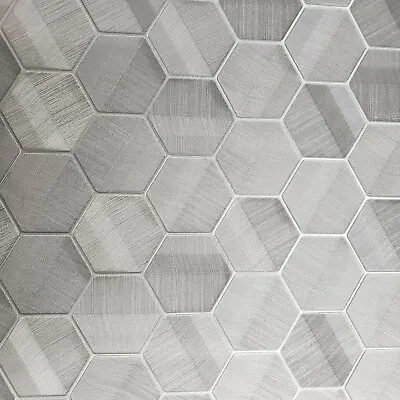 Lamborghini Hexagon Gray Silver Metallic Fabric Textured Wallpaper Geometric 3D • $4.40