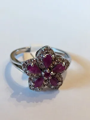 Sterling Silver Ruby Ring Size 9 3/4 Signed DK Stones Tested Real 925 Silver  • $45