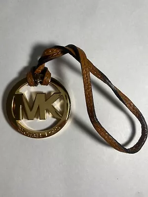 New Michael Kors Gold MK Logo Charm Hang Tag W/ Leather Strap - Brown - 1.5  • $14.50