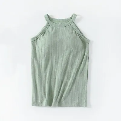 £16.79 • Buy Women Halter Neck Vest Camisole With Built In Bra Spaghetti Strap Plain Top