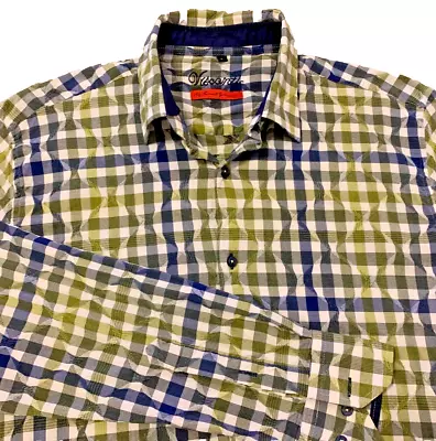 Visconti PLAID My Favorite Dress Shirt RAISED Geometric Embroidery Men's L Green • $21.85