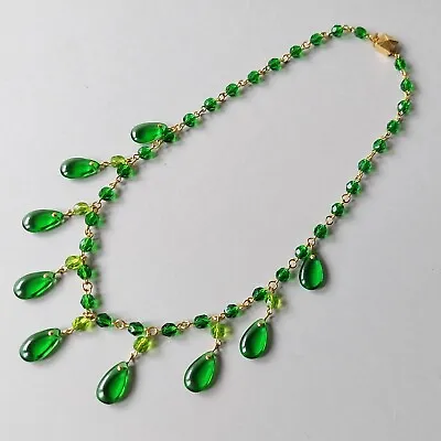 Vintage Green Necklace 18'' Czech Glass Beads Women`s Jewelry Art Deco • $52.75