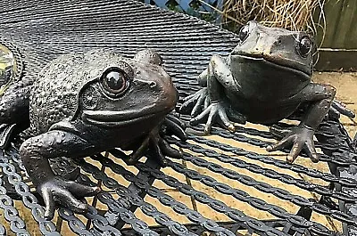 £23 • Buy Set Of 2 Large Bronze Effect Frogs/ Toads Outdoor Garden Pond Ornaments