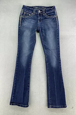 Miss Chic Womens Jr Size 3 Dark Wash Low Rise Embellished Bootcut Jeans *Flaw • $12.95