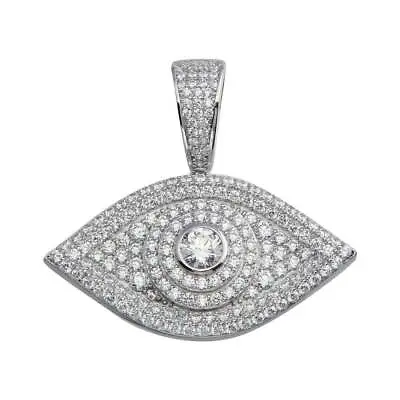 Men's Sterling Silver Evil Eye Hip Hop Pendant W/ Micro Pave CZ Stones • $34.99