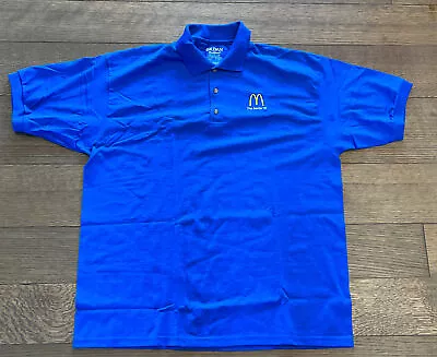 Vintage McDonalds Mens XL Blue Employee Uniform Shirt Polo Short Sleeve Atches • $18.99