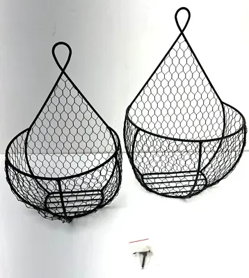 Metal Fruit Vegetable Storage Hanging Basket Kitchen Black Wire Baskets 2pcs • $24.99