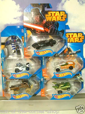 5 Set Hot Wheels Star Wars Cars R2d2 Yoda Darth Vader Luke Skywalker & Chewbacca • £27.95