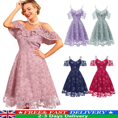£7.99 • Buy UK Women 50s 60s Vintage Lace Swing Dress Rockabilly Evening Hepburn Dress Party