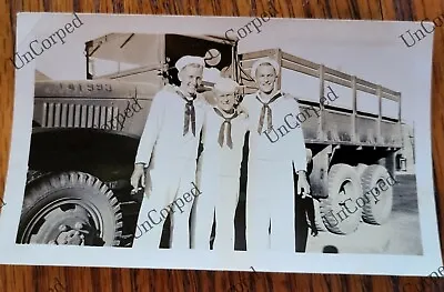 WW2 Photo Hawaii 3 Sailors (NCB) Deuce-and-a-half Truck US Navy SN VISIBLE • $12.80