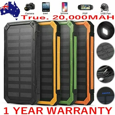 $26.99 • Buy AU Portable Solar Power Bank External Battery Dual USB Phone Charger