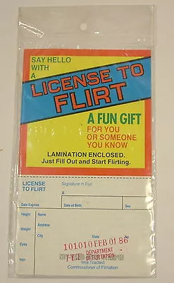 Vintage Novelty License To Flirt Joke April Fool Party Birthday Gift • $1.94