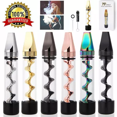 New Design Smoking Mini Twisty Glass Blunt Metal Tip W/ Cleaning Brush Gift • $6.99