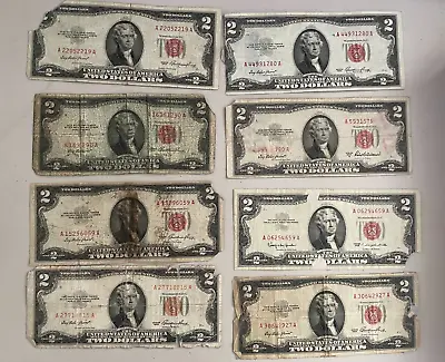 ✯ CULL Two Dollar Note Red Seal 1953 1963 ✯ $2 Bill ✯ Old Paper Lot Currency ✯ • $5.69