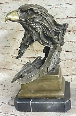 Western Art Copper Bronze Eagle Hawk Bird Figurine Sculpture Marble Base Statue • $469