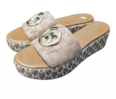 Michael Kors Sadler Logo Tan And Cream Olatform Sandals Size 7.5 • $35