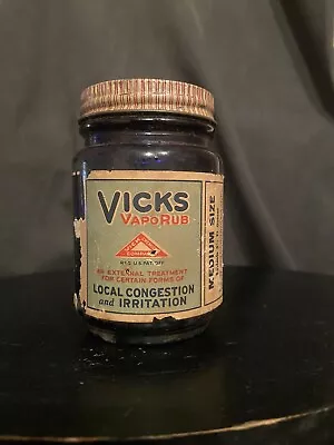 Vtg Cobalt Blue Vicks Vaporub Jar 3.75 Oz. Size • $18.95