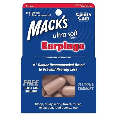 Macks Ultra Soft Foam Ultimate Comfort Earplugs Pairs With Travel Case 10 Count • $8.95