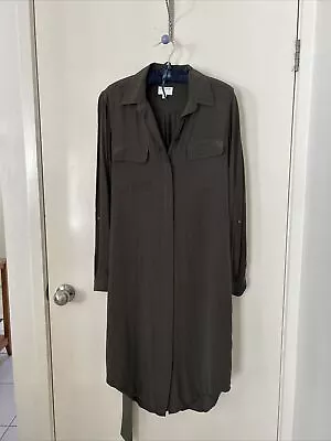 Witchery Khaki Green Shirt Dress Size 10 Also Fit 12-14 Loose Fit • $26.50