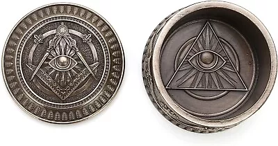 2 3/8  Tall Masonic Eye Of Providence Round Trinket Box Resin Sculpture Bronze • $33.75