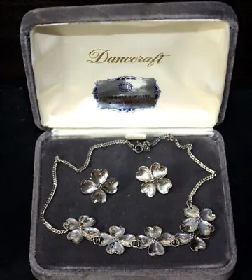 Vintage Sterling Silver Necklace & Earrings Set Signed LANG Dogwood Parure .925 • $47.79